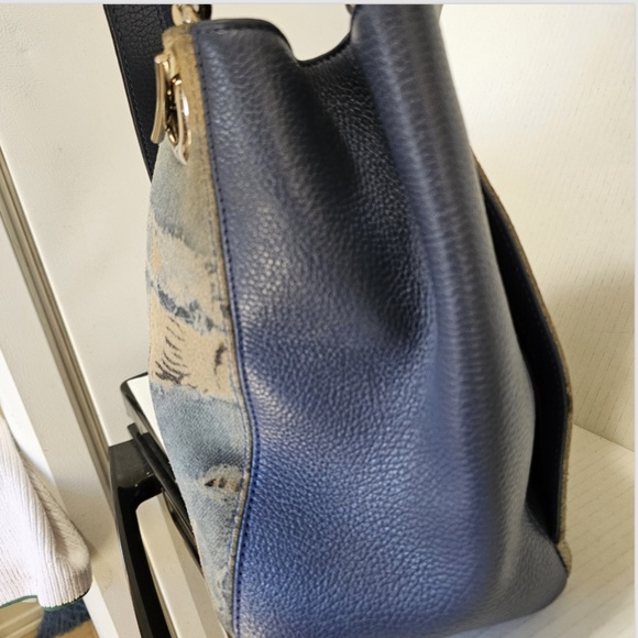 Valentino By Mario Valentino Luisa Blue Denim Zebra Large Leather Handbag Purse - Picture 7 of 16